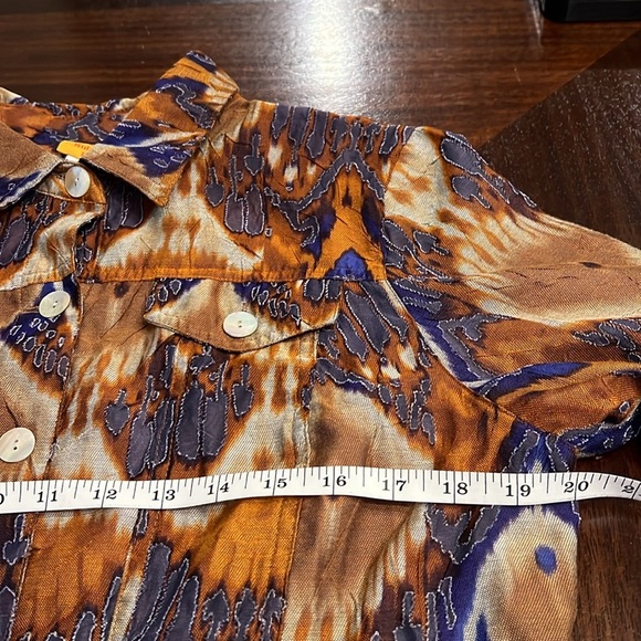 Ruby Rd. | Southwest Print Button Down Artsy Tab Sleeve Burnout Top | Size 12 P - Picture 9 of 11
